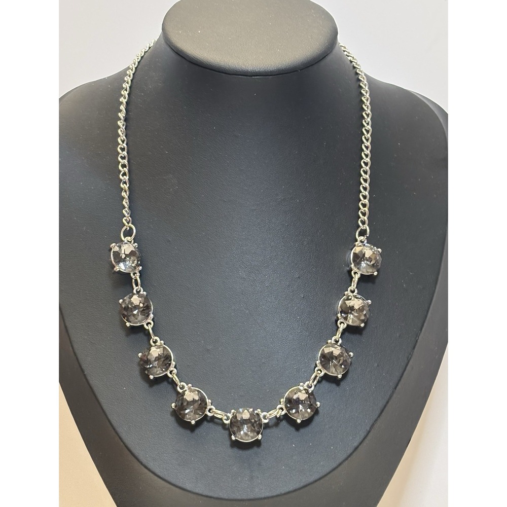 Vintage Gray Crystal Rhinestone Silver Tone Chain Link Necklace 21"